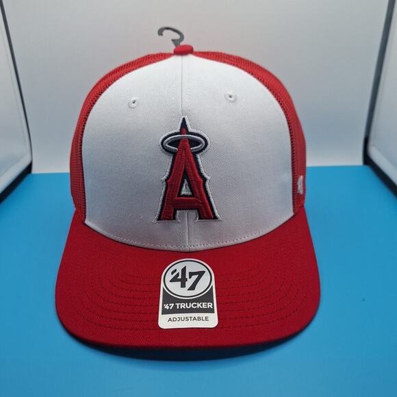 '47 Brand Los Angeles Angels Squad Trucker Adjustable Hat Snapback Cap Red White - Picture 1 of 8